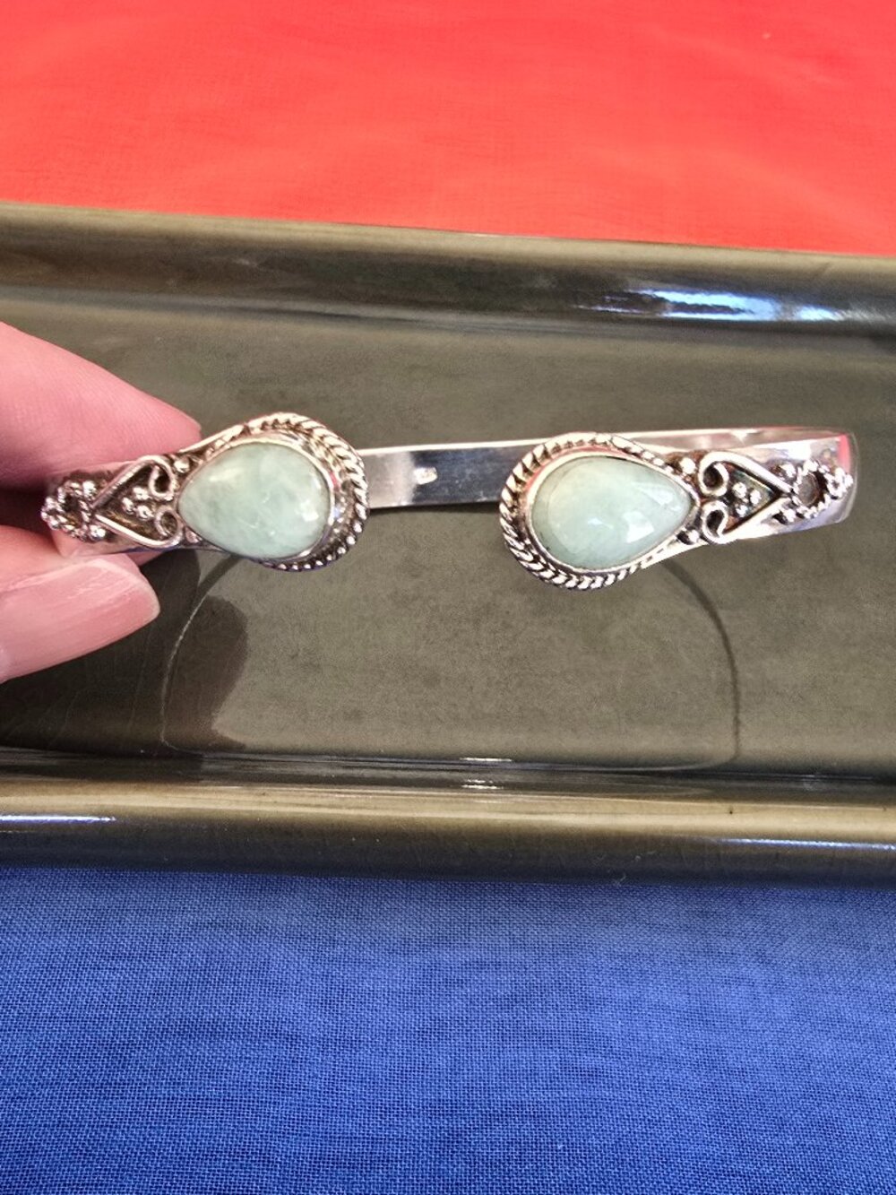 925 Sterling Silver Amazonite Cuff Bangle Bracelet | Boho Artisan - Picture 13 of 13